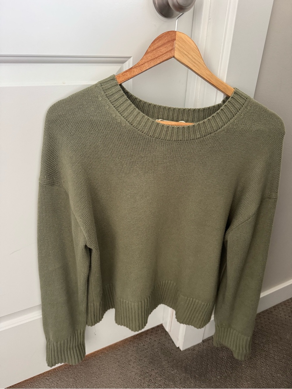Everlane Boxy Sweater in Everyday Cotton Olive Crewneck